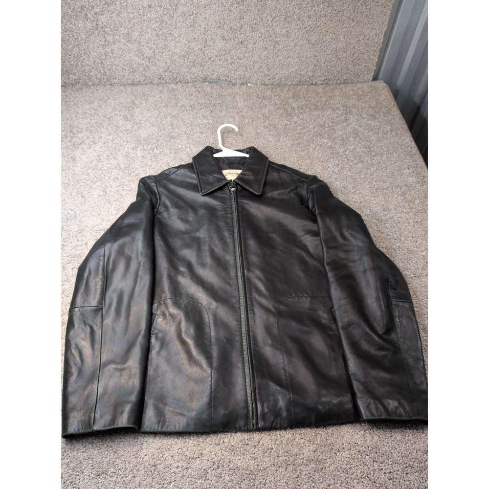 Eddie Bauer Mens Black Genuine Lamb Leather Zip Front Collared Jacket Size L - Picture 1 of 8